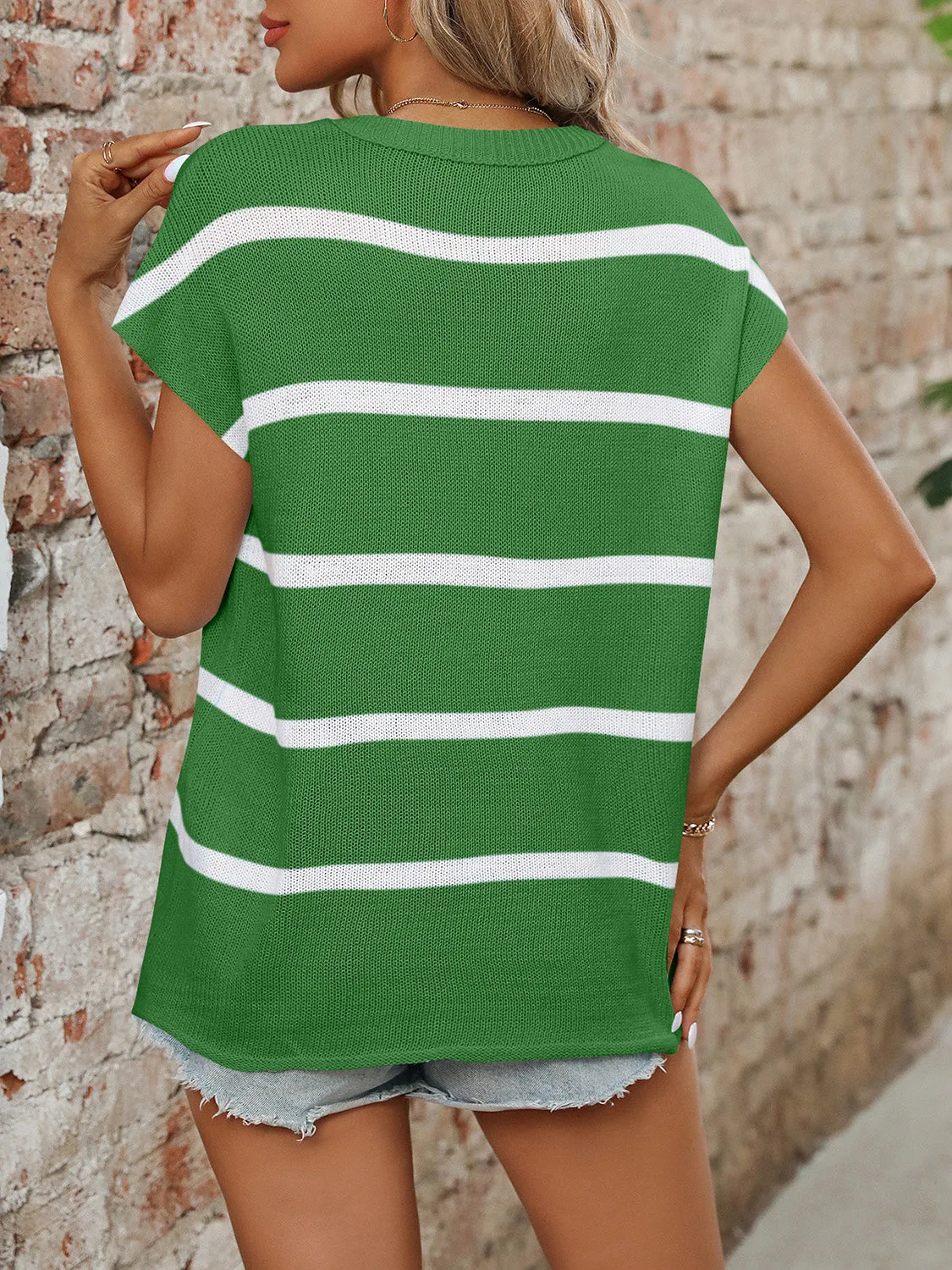 Striped Round Neck Short Sleeve Knit Top sold by Charming Charlie product image thumbnail 2
