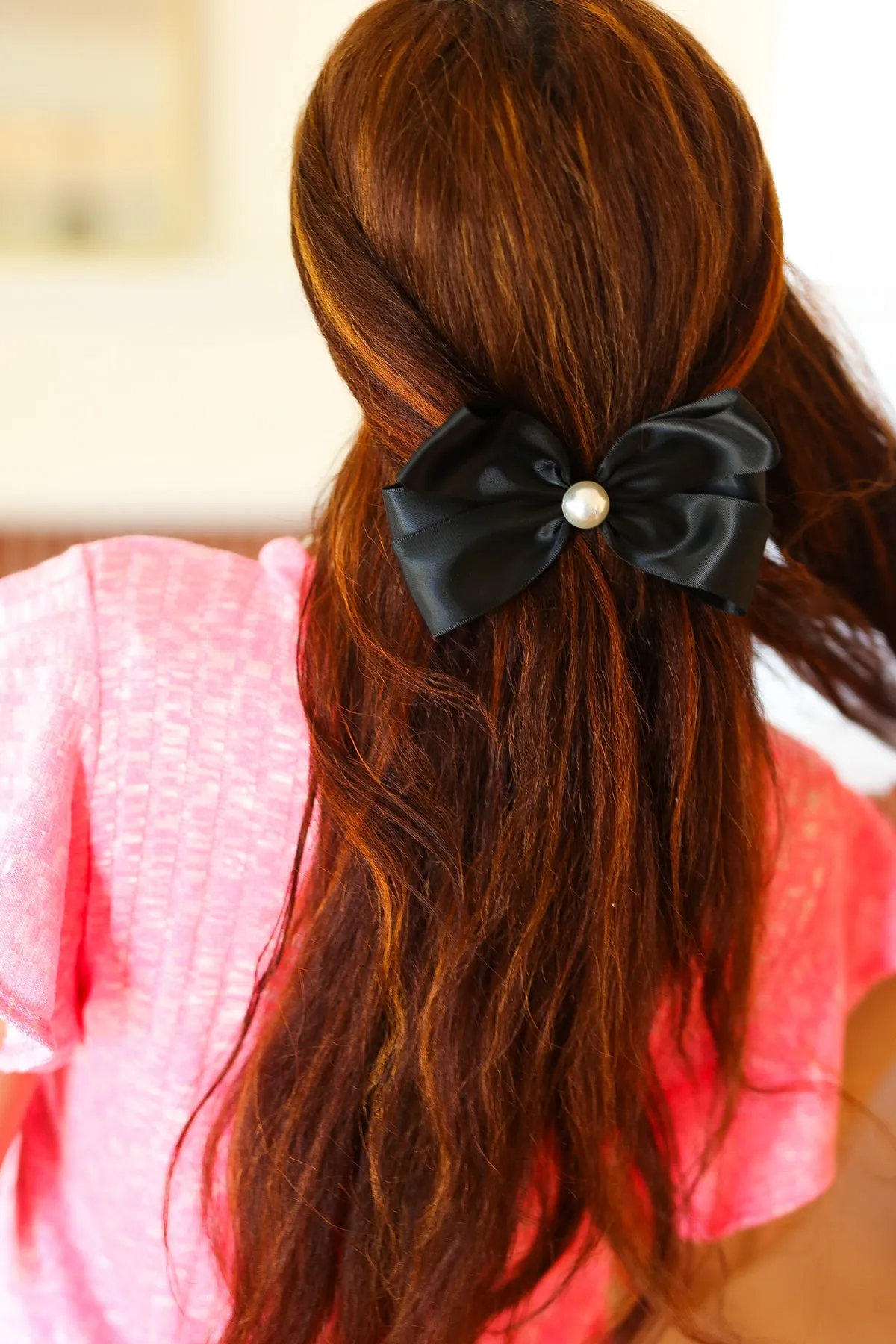Black Satin Pearl Detail Coquette Bow sold by Charming Charlie product image thumbnail 4