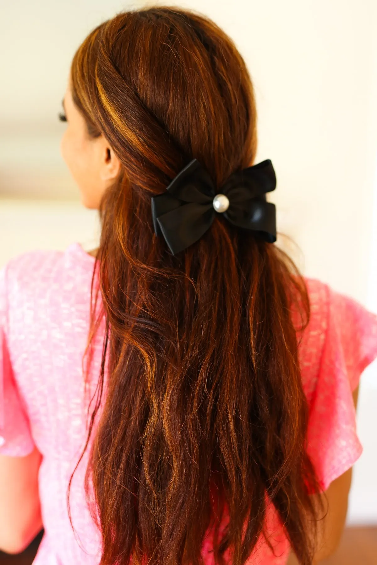 Black Satin Pearl Detail Coquette Bow sold by Charming Charlie product image thumbnail 2