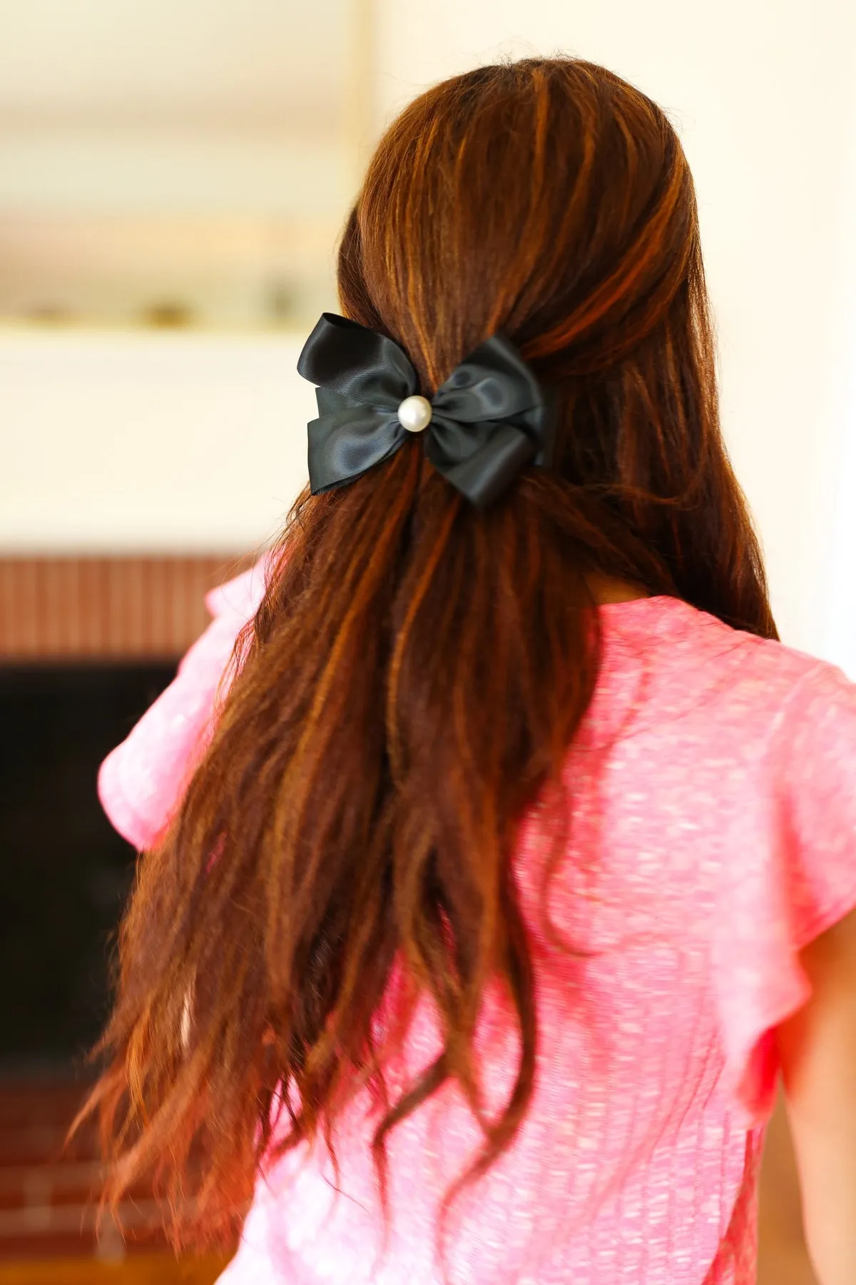 Black Satin Pearl Detail Coquette Bow sold by Charming Charlie product image thumbnail 3