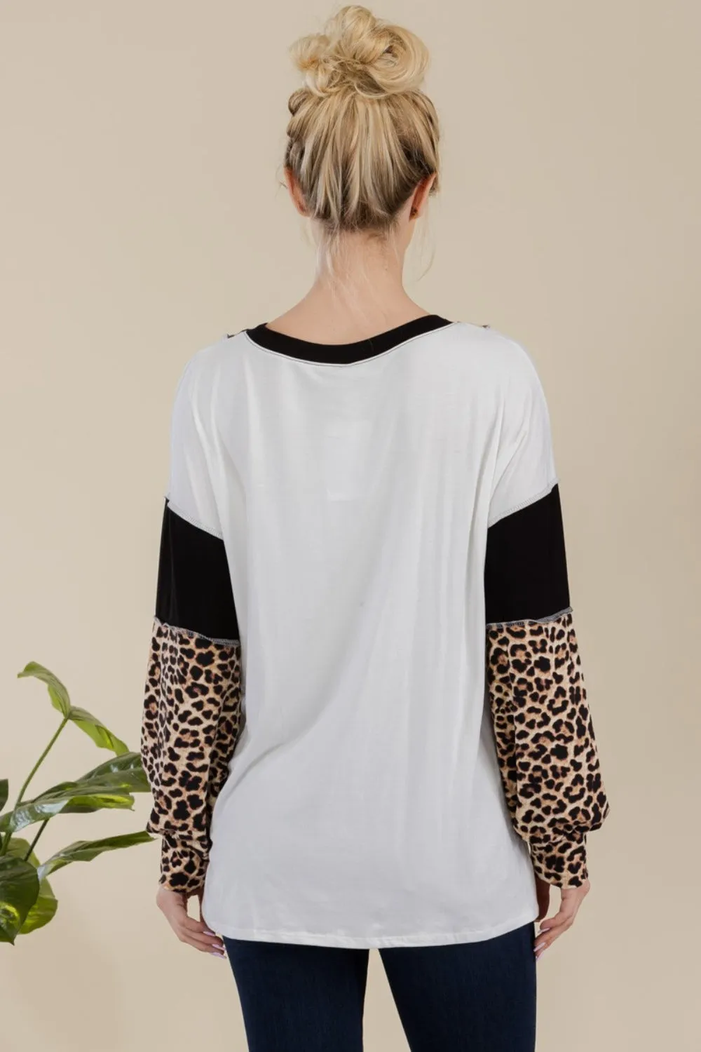 Celeste Full Size Leopard Color Block Exposed Seam T-Shirt sold by Charming Charlie product image thumbnail 2