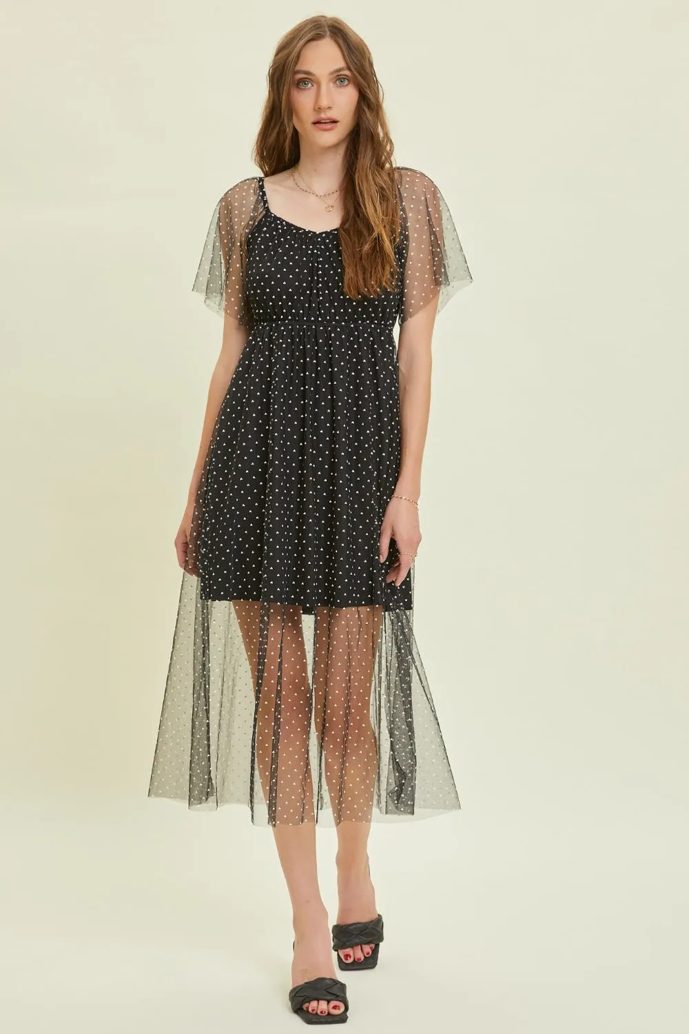 HEYSON Heart Mesh Flare Sleeve Midi Dress sold by Charming Charlie