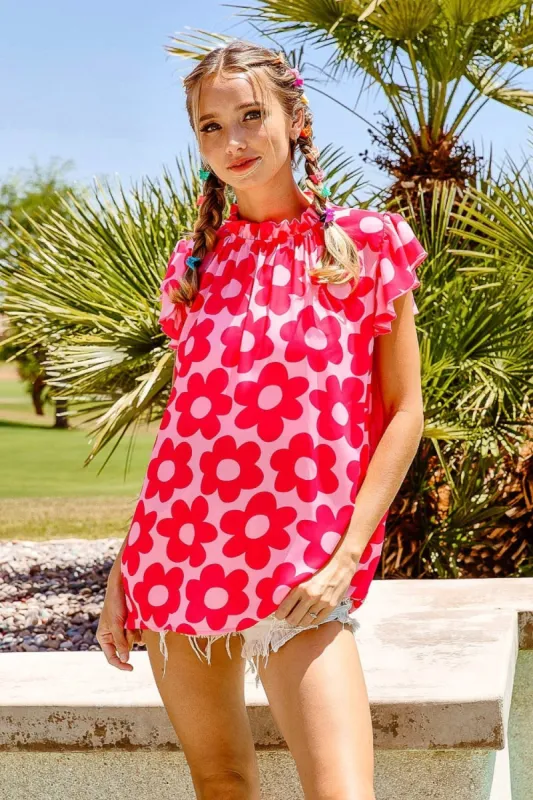 BiBi Floral Contrast Ruffled Top sold by Charming Charlie