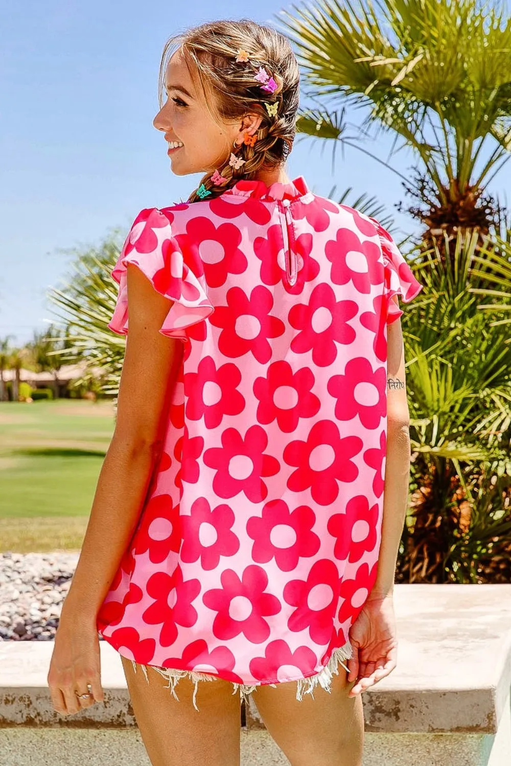 BiBi Floral Contrast Ruffled Top sold by Charming Charlie product image thumbnail 3