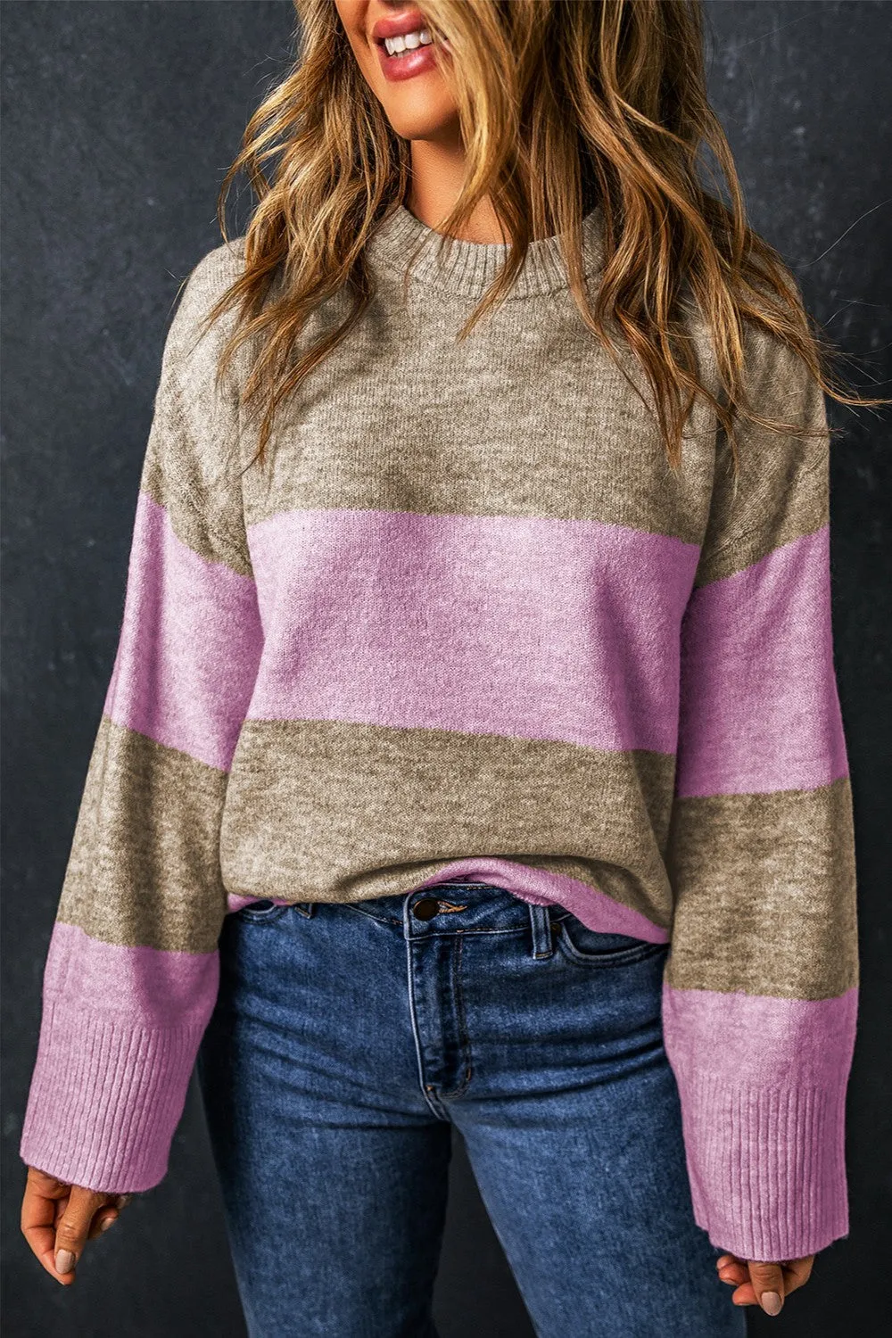 Color Block Round Neck Long Sleeve Sweater sold by Charming Charlie product image thumbnail 3