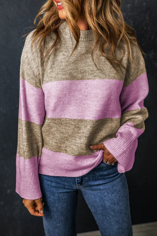 Color Block Round Neck Long Sleeve Sweater sold by Charming Charlie