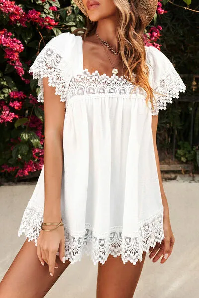 Lace Detail Square Neck Short Sleeve Blouse sold by Charming Charlie