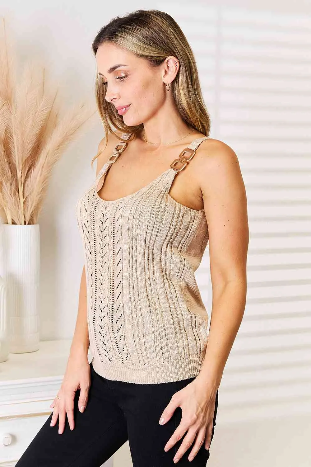 Basic Bae Openwork Scoop Neck Knit Tank Top sold by Charming Charlie product image thumbnail 3