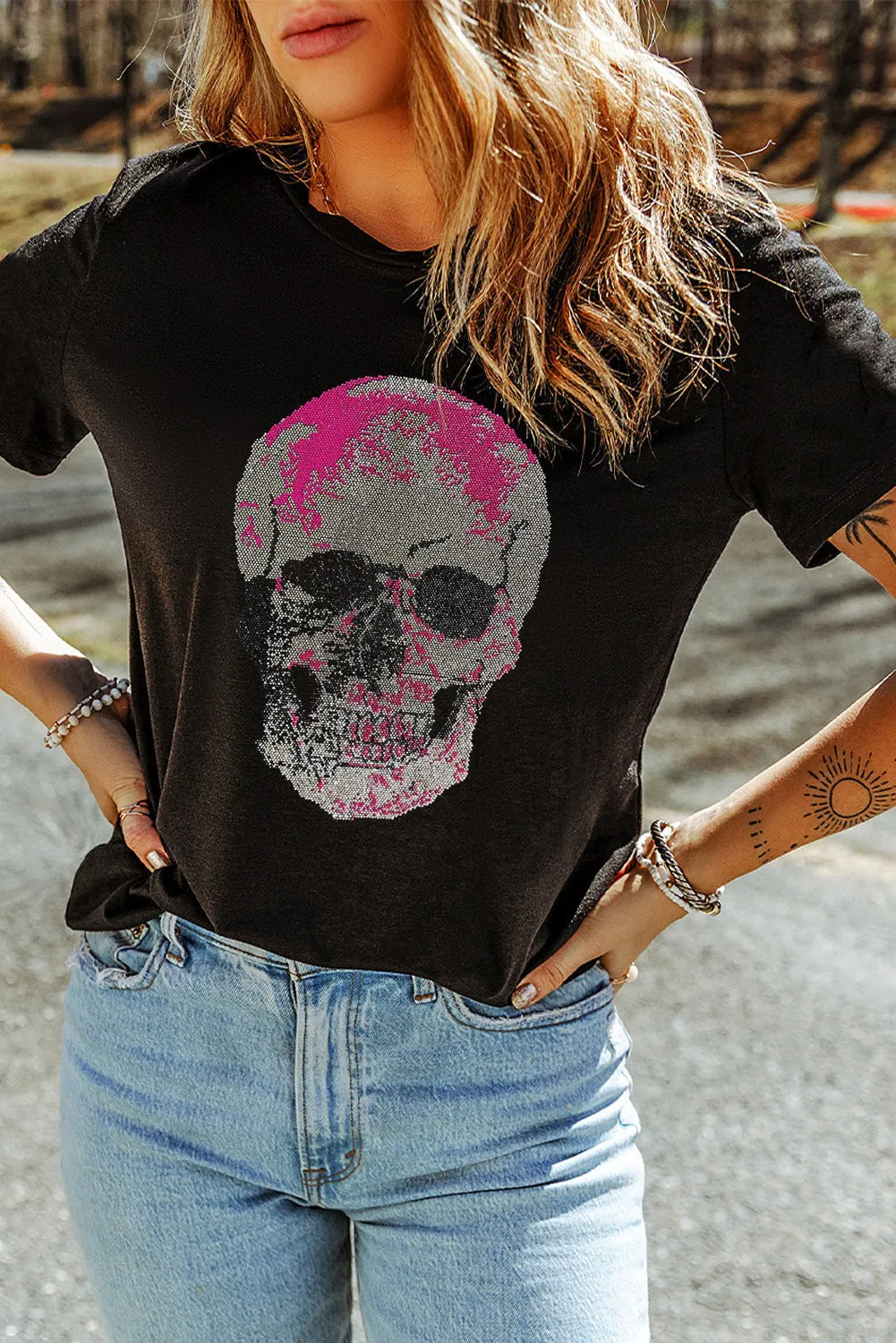 Skull Round Neck Short Sleeve T-Shirt sold by Charming Charlie