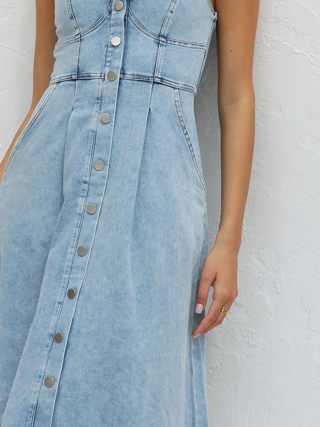 Sweetheart Neck Wide Strap Denim Dress sold by Charming Charlie product image thumbnail 4
