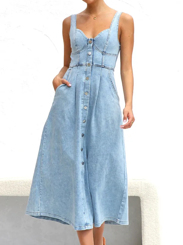 Sweetheart Neck Wide Strap Denim Dress sold by Charming Charlie