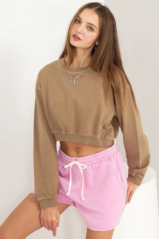 HYFVE Round Neck Long Sleeve Cropped Sweatshirt sold by Charming Charlie
