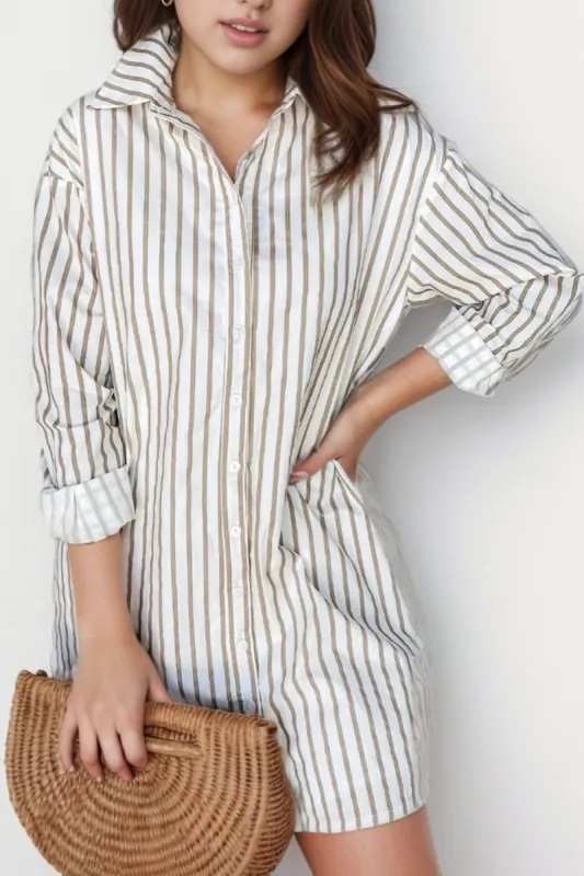 Striped Long Sleeve Mini Shirt Dress sold by Charming Charlie