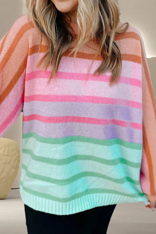 Contrast Striped Round Neck Long Sleeve Knit Top sold by Charming Charlie