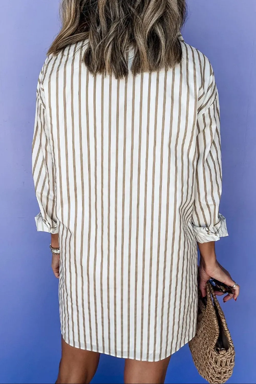 Striped Long Sleeve Mini Shirt Dress sold by Charming Charlie product image thumbnail 2