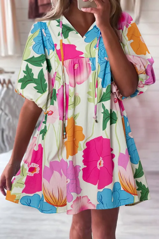 Printed Tie Neck Half Sleeve Mini Dress sold by Charming Charlie