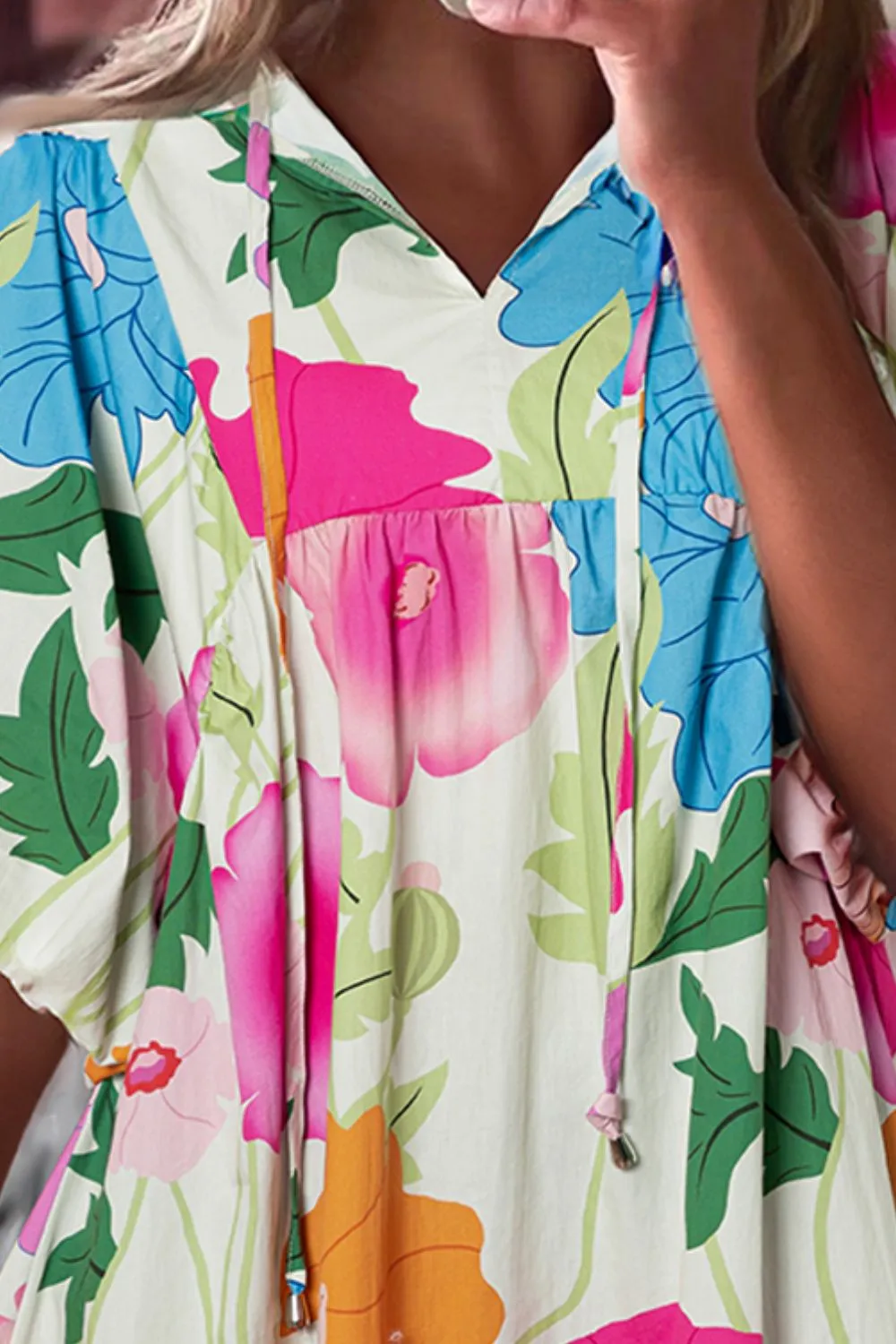 Printed Tie Neck Half Sleeve Mini Dress sold by Charming Charlie product image thumbnail 2