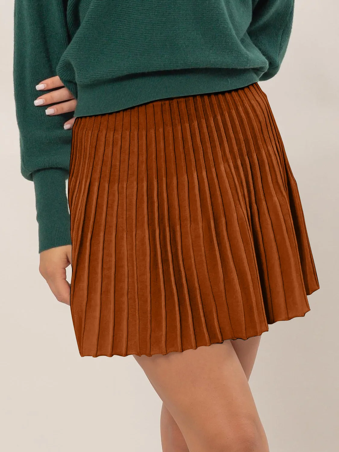 HYFVE High Waist Knit Pleated Flare Mini Skirt sold by Charming Charlie