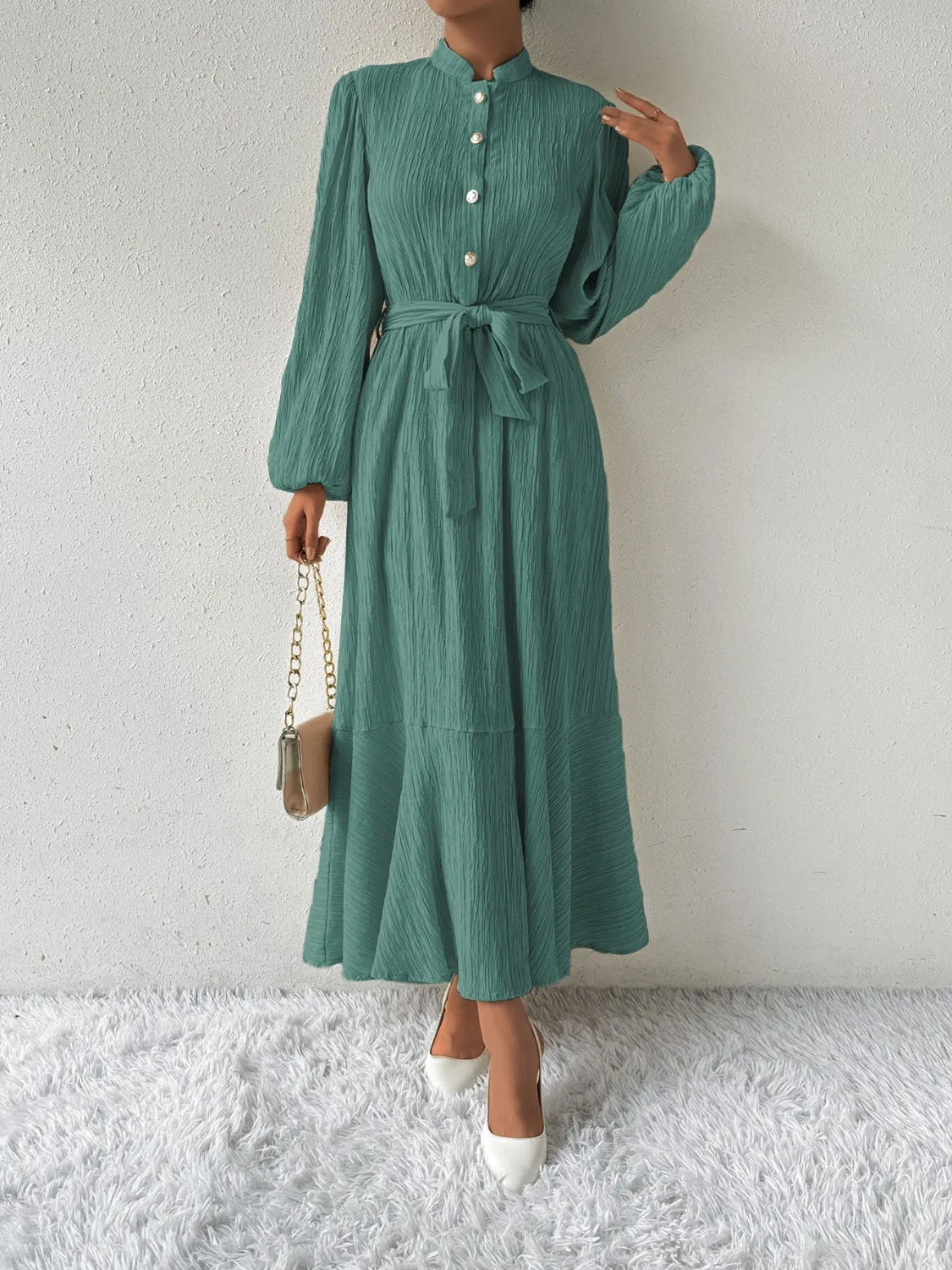 Tie Waist Long Sleeve Dress sold by Charming Charlie product image thumbnail 4