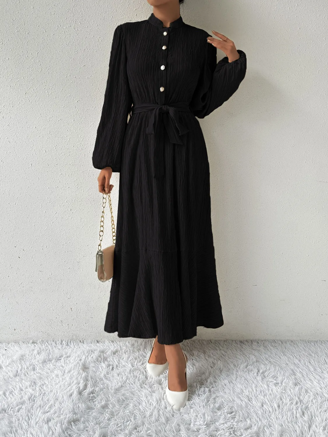 Tie Waist Long Sleeve Dress sold by Charming Charlie product image thumbnail 5