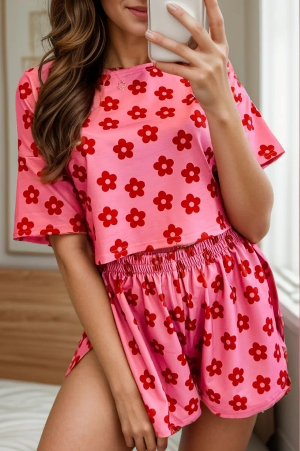 Flower Round Neck Top and Shorts Lounge Set sold by Charming Charlie