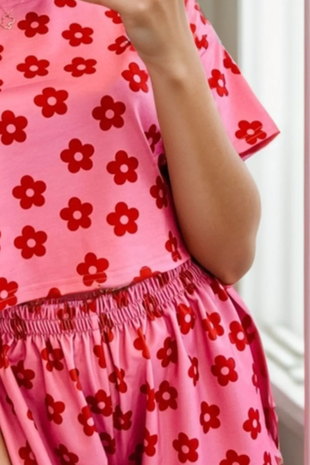 Flower Round Neck Top and Shorts Lounge Set sold by Charming Charlie product image thumbnail 3