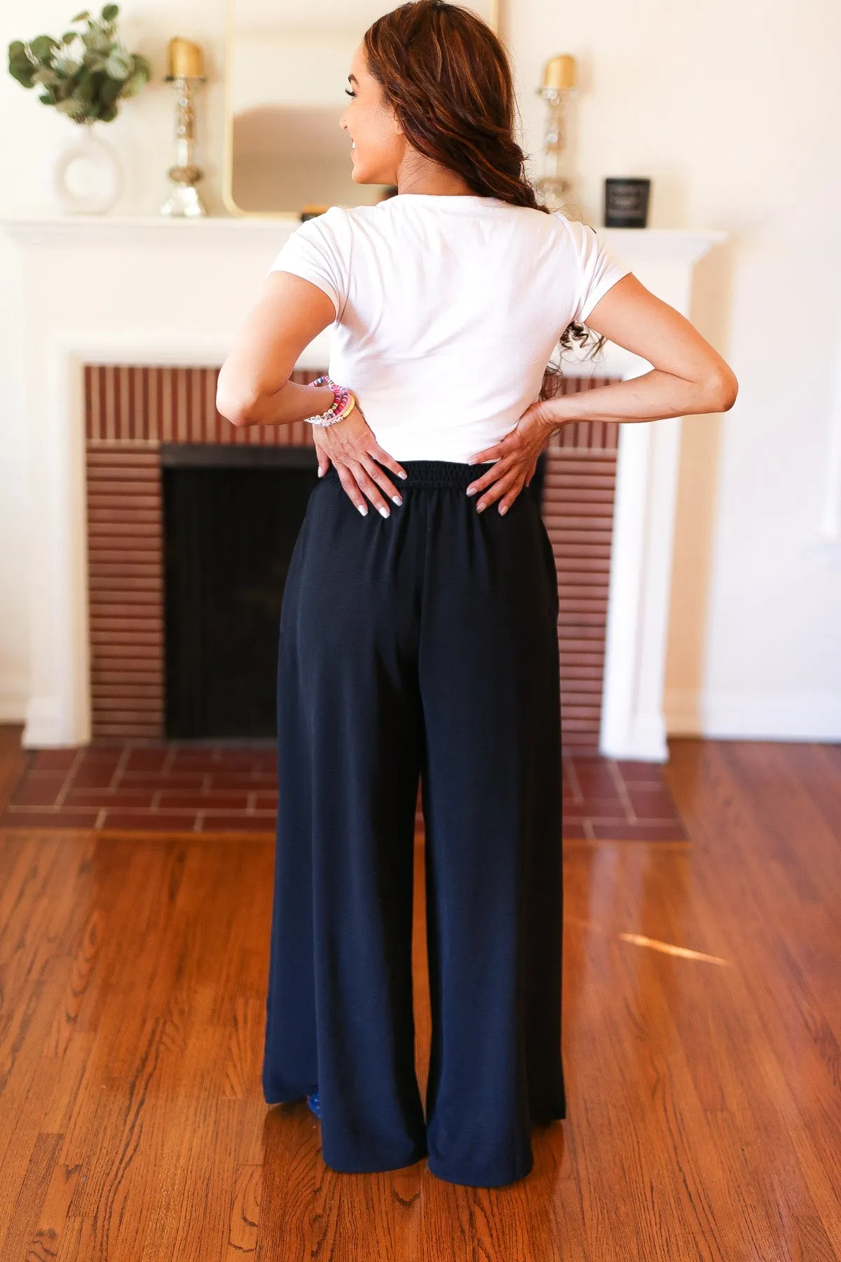 Everyday Black Smocked Waist Palazzo Pants sold by Charming Charlie product image thumbnail 3