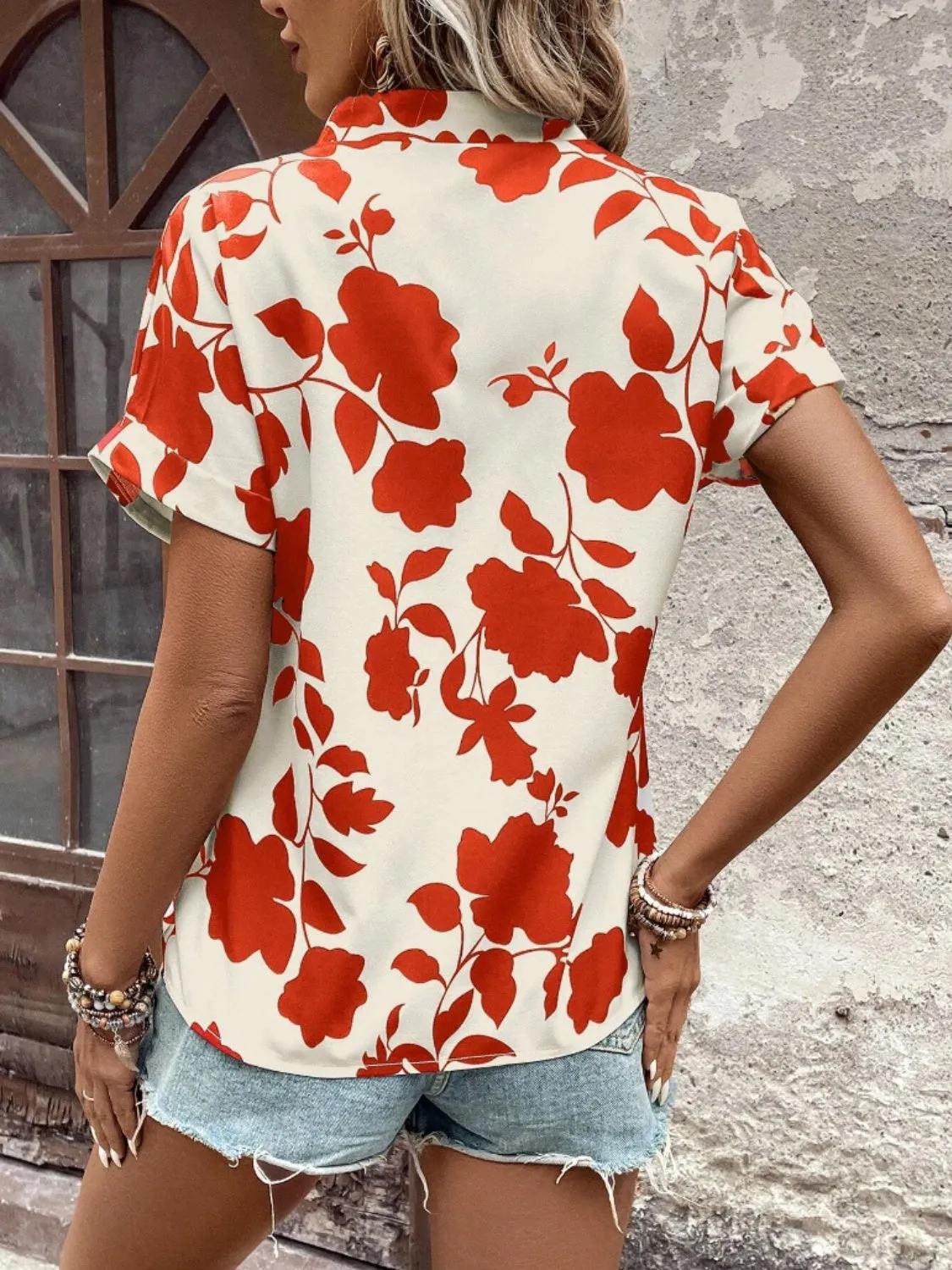 Flower Notched Short Sleeve Blouse sold by Charming Charlie product image thumbnail 4