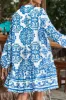 Ruffled Printed Notched Long Sleeve Dress sold by Charming Charlie