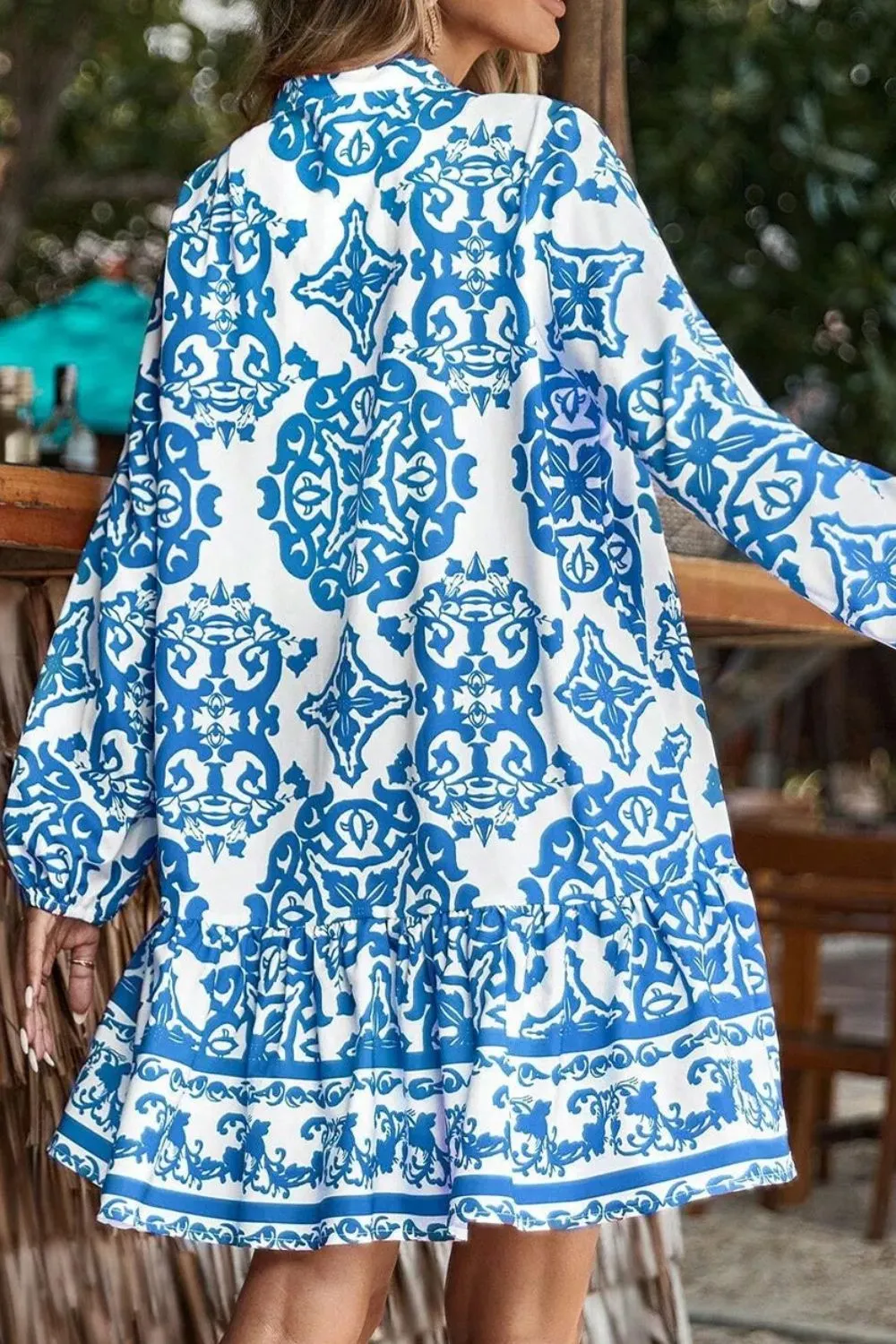 Ruffled Printed Notched Long Sleeve Dress sold by Charming Charlie product image thumbnail 3