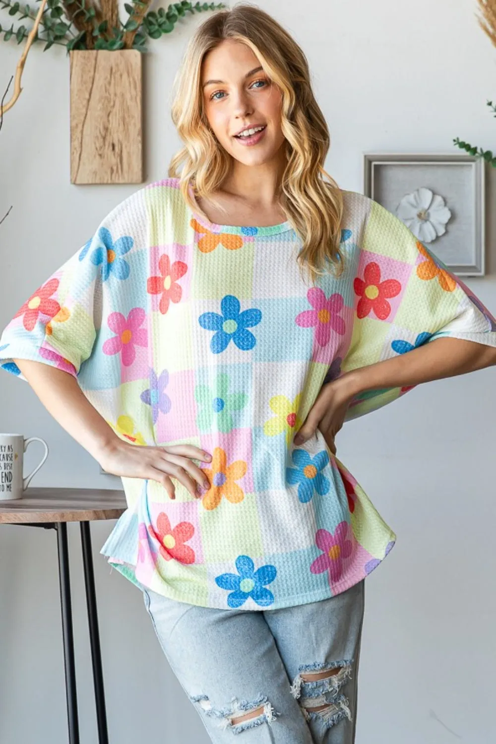 HOPELY Floral Round Neck Waffle T-Shirt sold by Charming Charlie product image thumbnail 4