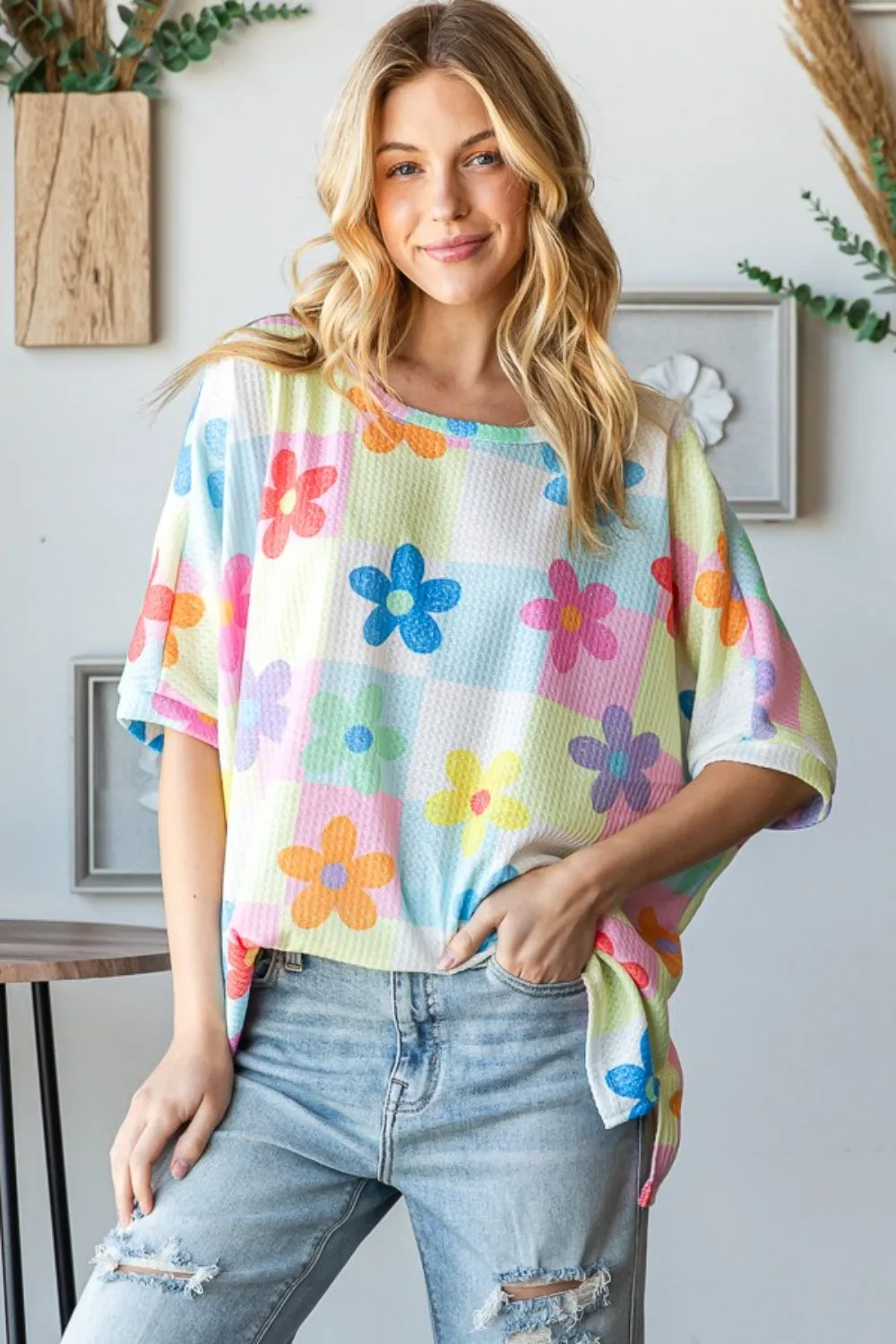 HOPELY Floral Round Neck Waffle T-Shirt sold by Charming Charlie