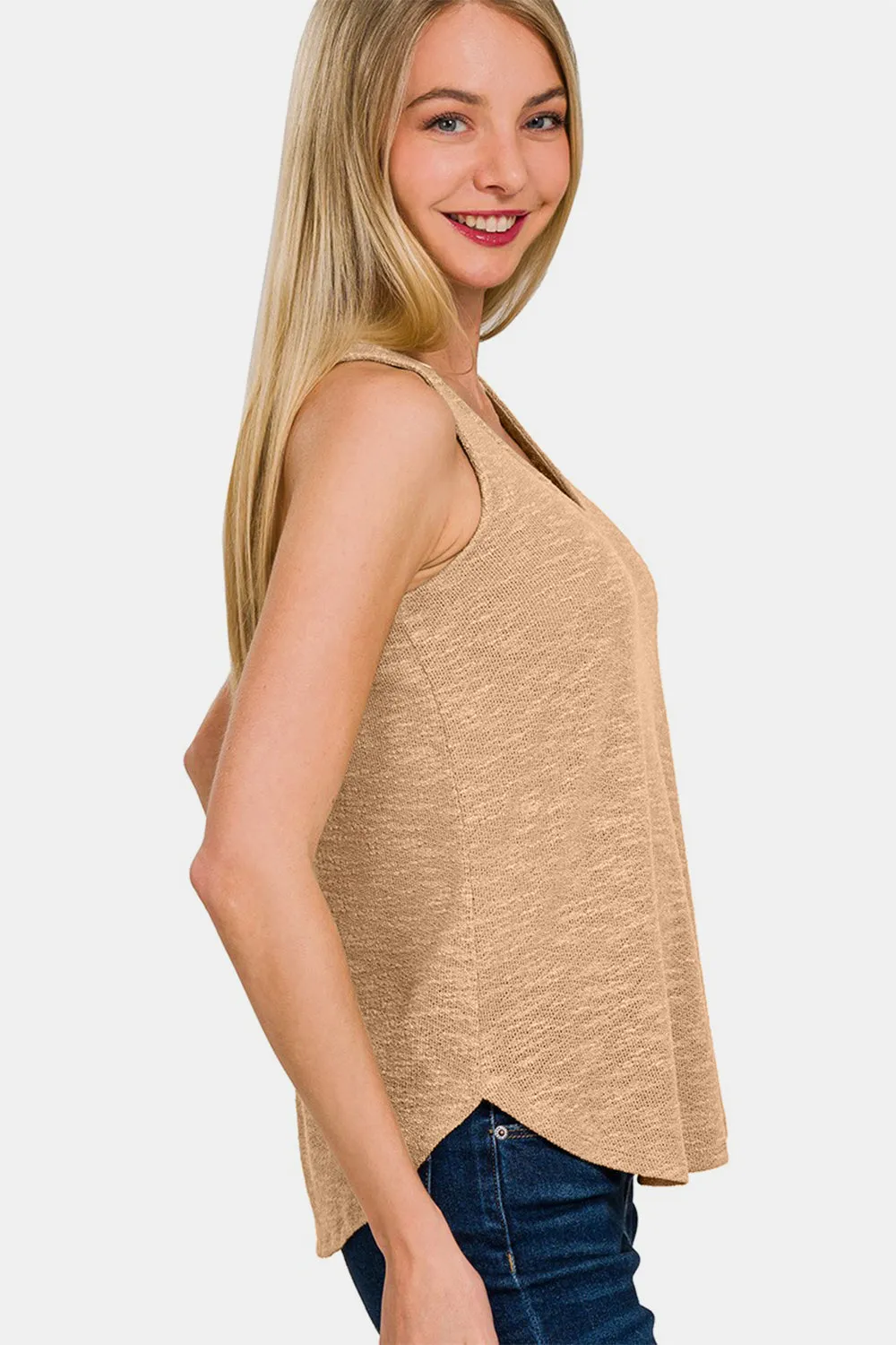 Zenana V-Neck Curved Hem Tank sold by Charming Charlie product image thumbnail 3