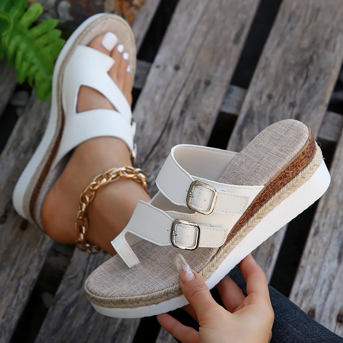 Double Buckle PU Leather Sandals sold by Charming Charlie