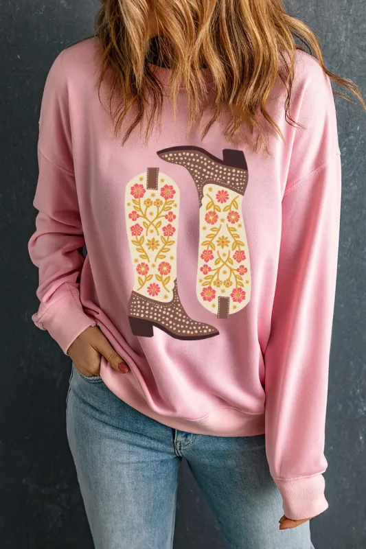 Boot Graphic Long Sleeve Sweatshirt sold by Charming Charlie