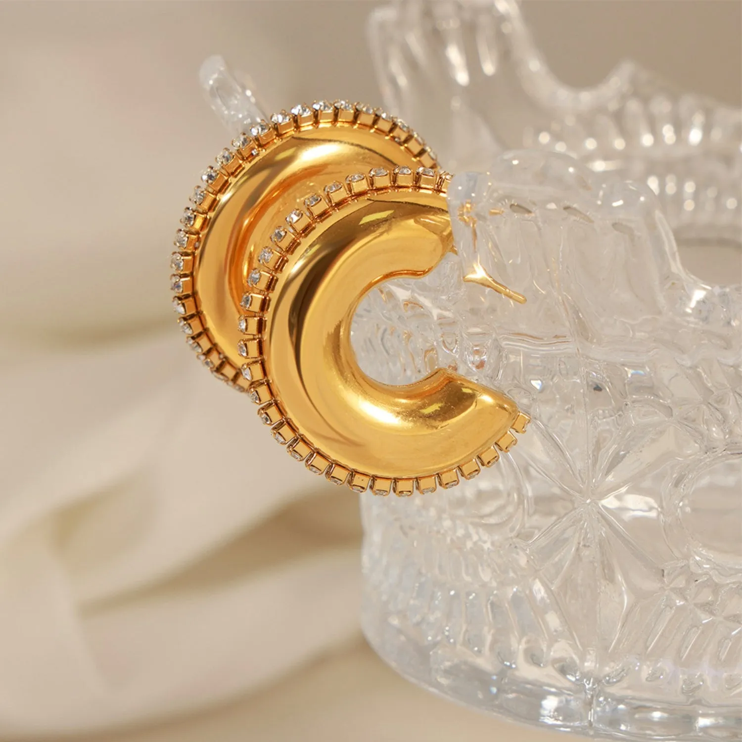 Titanium Steel Inlaid Zircon C-Hoop Earrings sold by Charming Charlie product image thumbnail 3