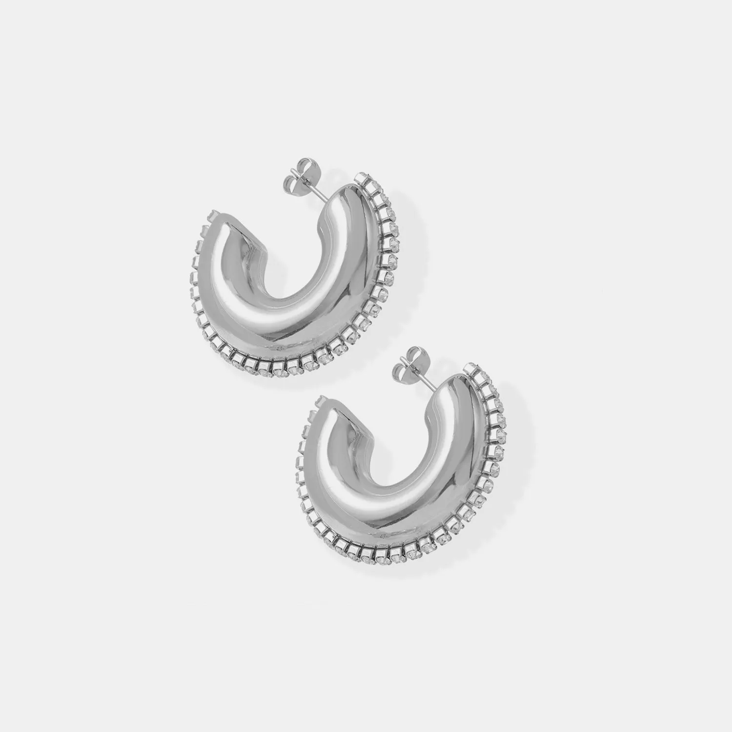Titanium Steel Inlaid Zircon C-Hoop Earrings sold by Charming Charlie