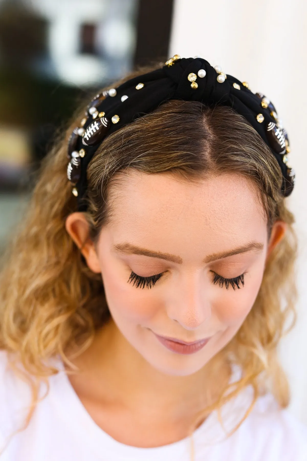 Black Stone & Gem Football Embellished Top Knot Headband sold by Charming Charlie product image thumbnail 3