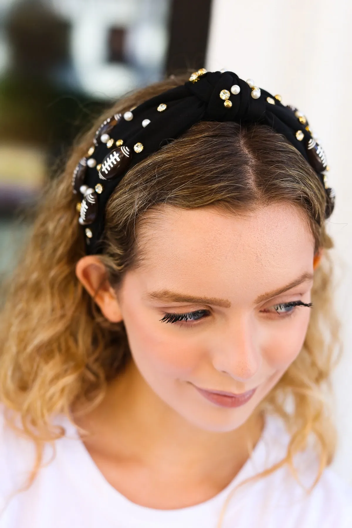 Black Stone & Gem Football Embellished Top Knot Headband sold by Charming Charlie product image thumbnail 5