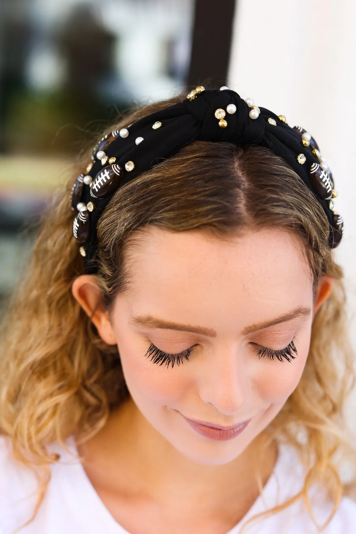 Black Stone & Gem Football Embellished Top Knot Headband sold by Charming Charlie product image thumbnail 4