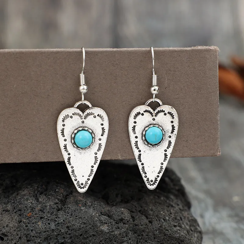 Alloy Turquoise Heart Dangle Earrings sold by Charming Charlie