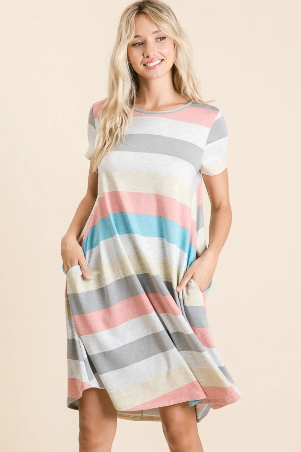 BOMBOM Striped Short Sleeve Dress with Pockets sold by Charming Charlie product image thumbnail 4
