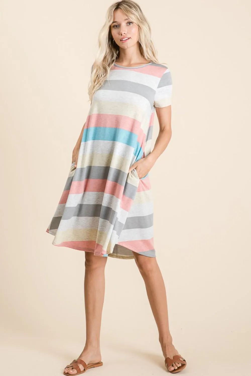 BOMBOM Striped Short Sleeve Dress with Pockets sold by Charming Charlie product image thumbnail 5