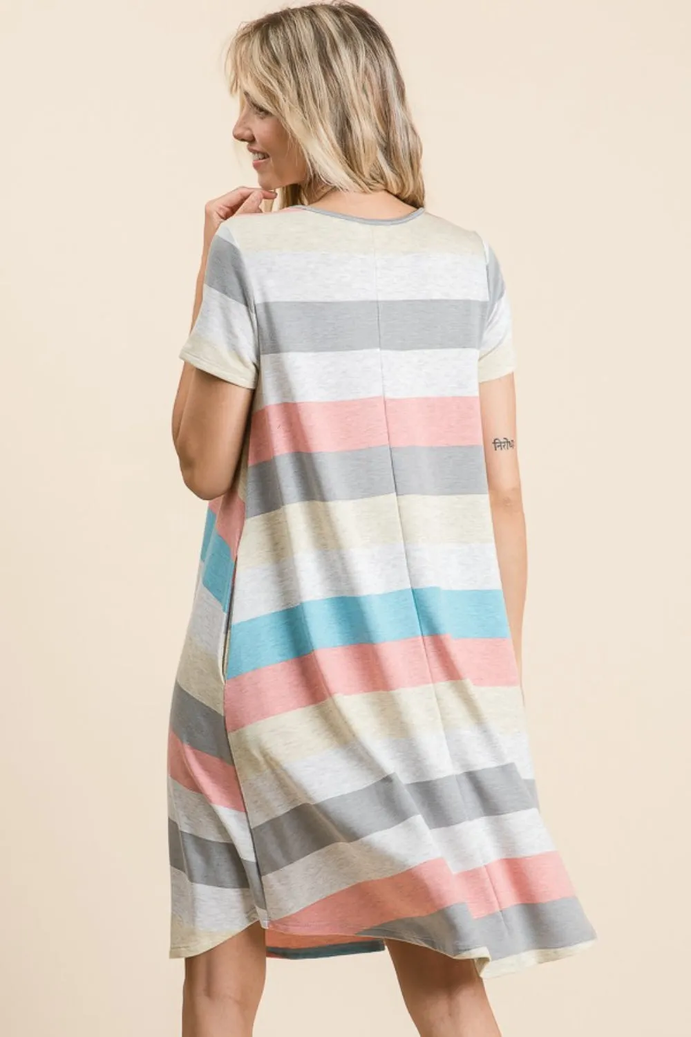 BOMBOM Striped Short Sleeve Dress with Pockets sold by Charming Charlie product image thumbnail 2