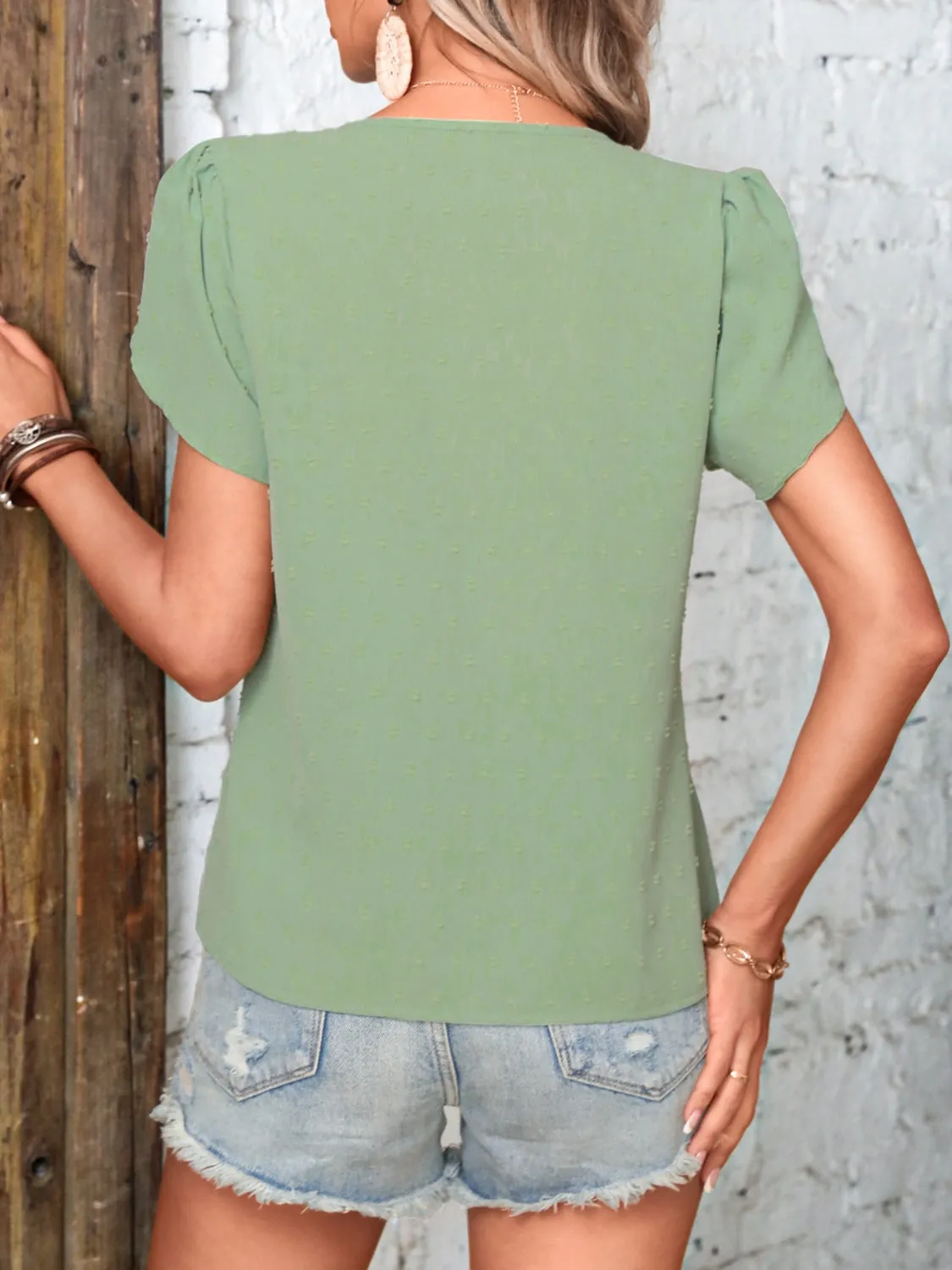 Swiss Dot V-Neck Petal Sleeve Blouse sold by Charming Charlie product image thumbnail 5