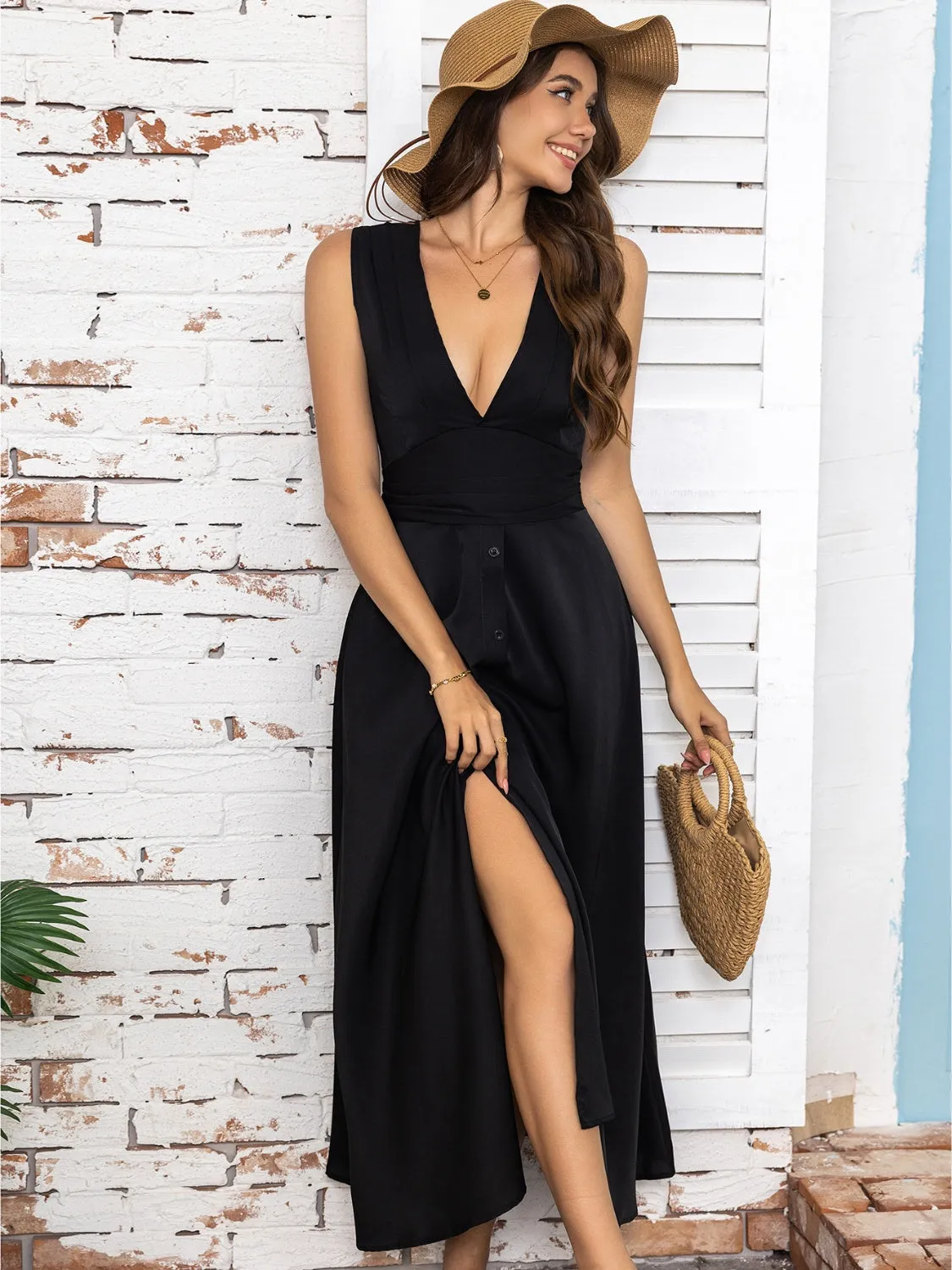Full Size Slit V-Neck Sleeveless Midi Dress sold by Charming Charlie product image thumbnail 2