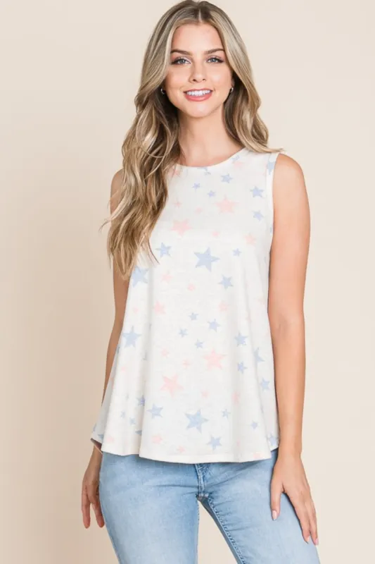 BOMBOM Star Print Round Neck Tank sold by Charming Charlie