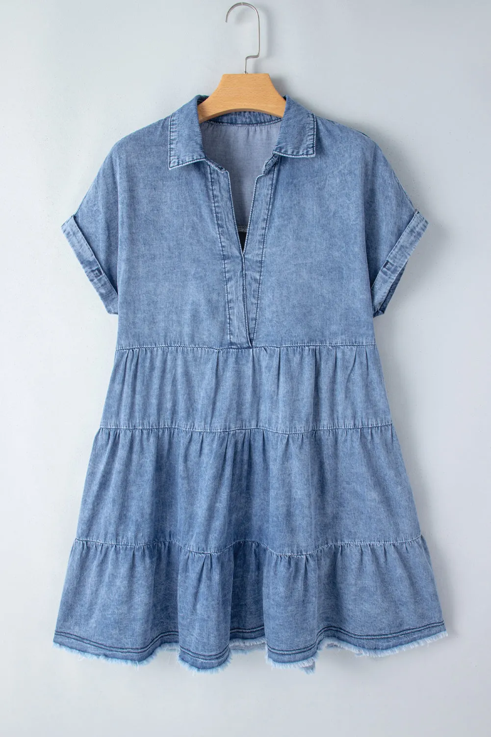 Raw Hem Collared Neck Short Sleeve Denim Dress sold by Charming Charlie product image thumbnail 3