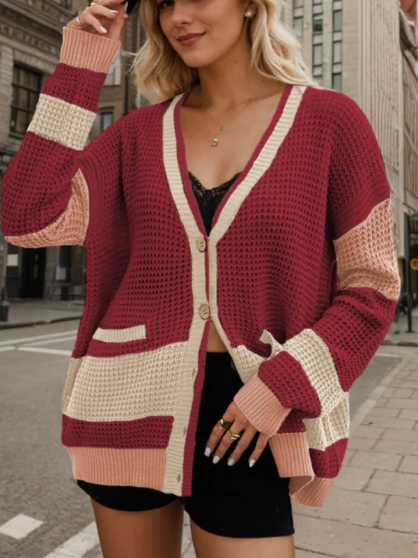 Contrast Button Up Long Sleeve Cardigan sold by Charming Charlie
