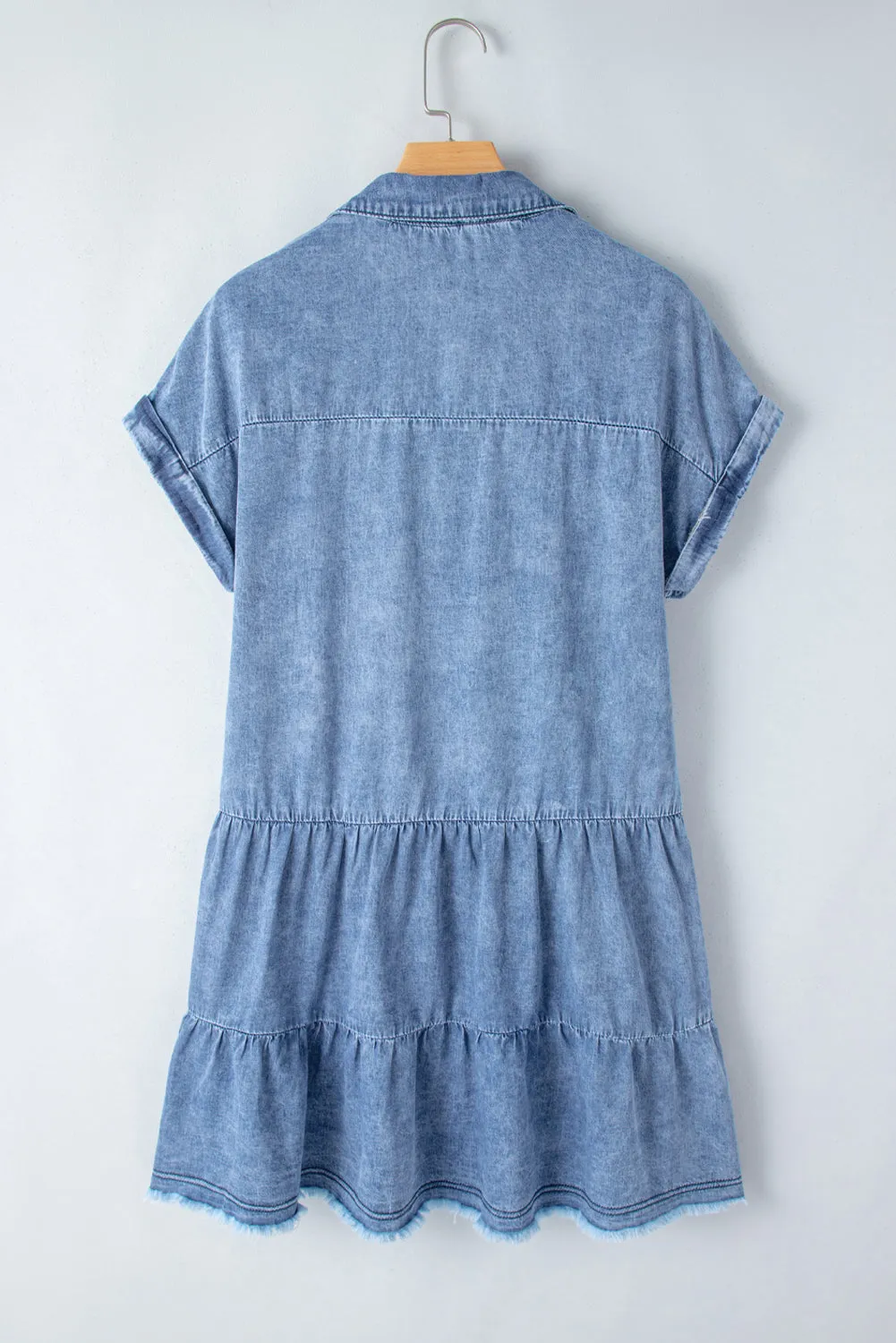 Raw Hem Collared Neck Short Sleeve Denim Dress sold by Charming Charlie product image thumbnail 4